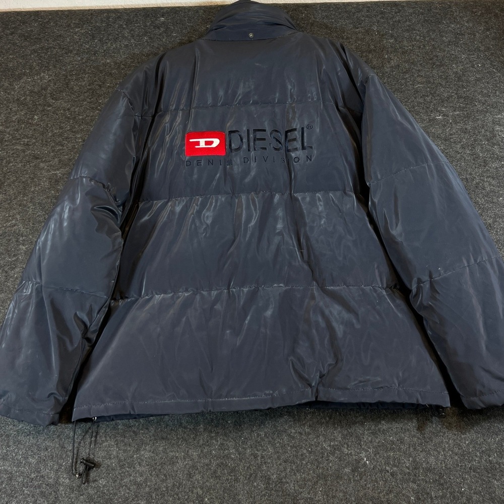 Diesel Denim Division Mens XL Petrel Blue Grey Goose Down Puffer Jacket Waxy 90s